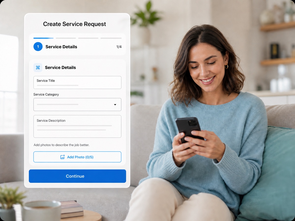 Customer creating a service request on her phone with the En İyisi request form